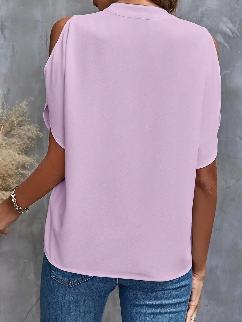 Sexy Off-Shoulder Kurzarm-Tops, Blusen, Büro-Damenmode, Frühling-Sommer-Mode, Lässiges Einfarbiges T-Shirt für Frauen – Detail 12