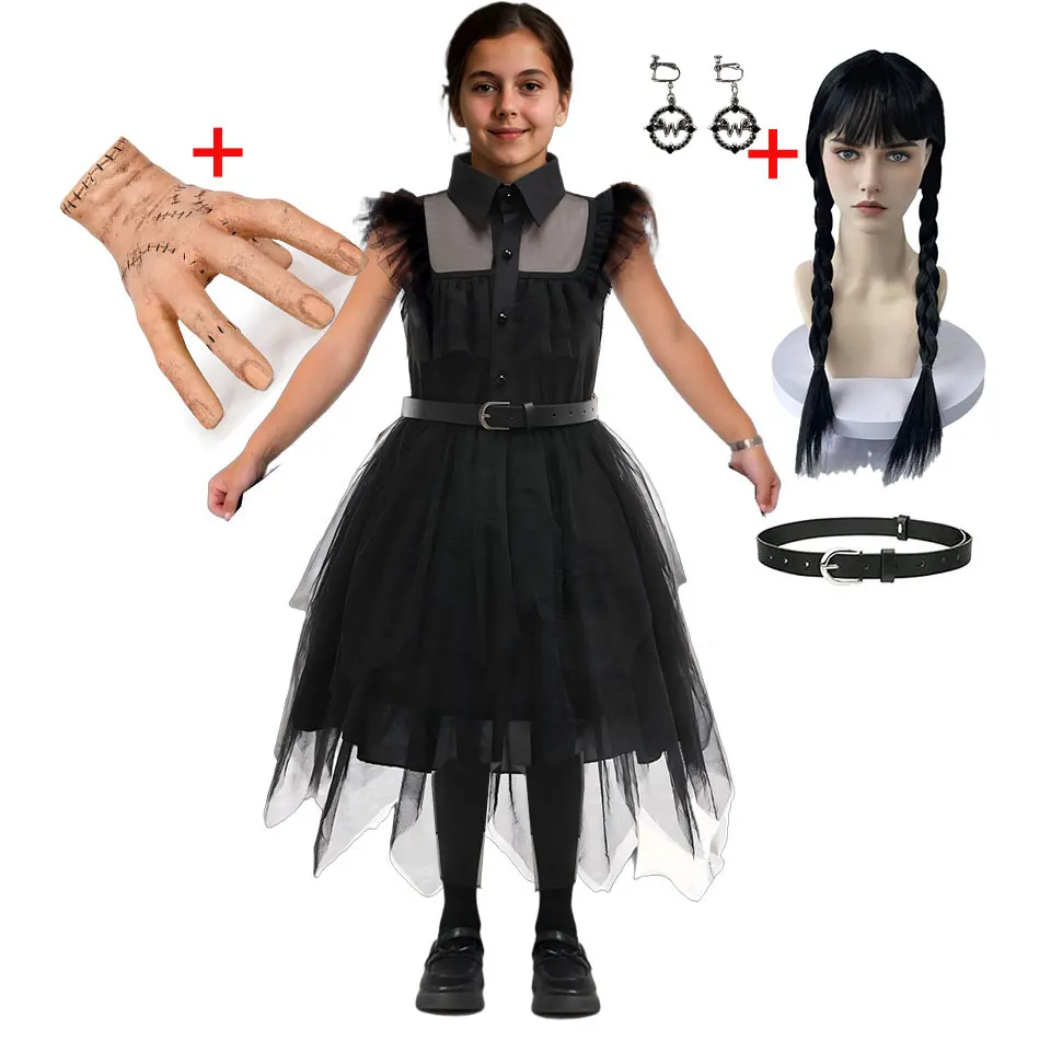 فستان حفلة موسيقية ساحر للفتيات أزياء الهالوين غريس الأسود للحفلات الأربعاء. فستان فيلم كوسبلاي ملابس كرنفال آدم لعيد الميلاد