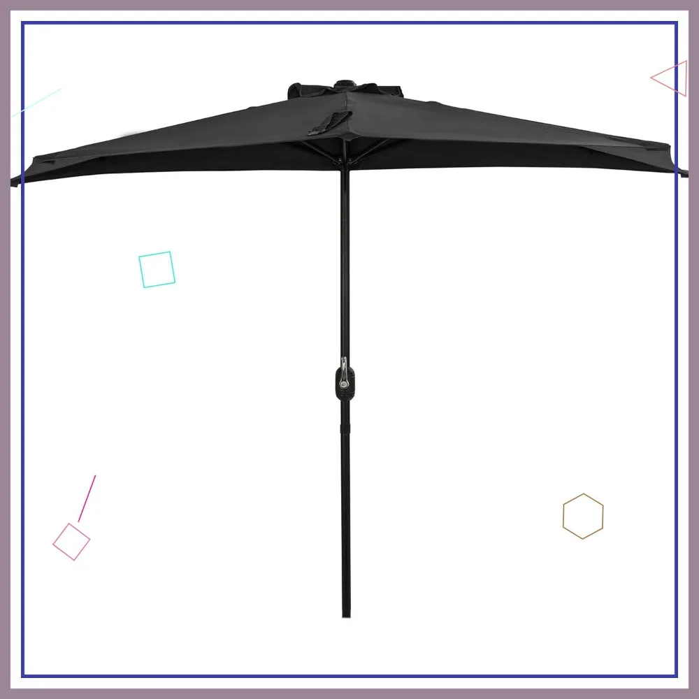 

9 ft Half Patio Umbrella with Crank Lift, Wind Vent, Fade & Water-Resistant Canopy for Wall Spaces and Balconies