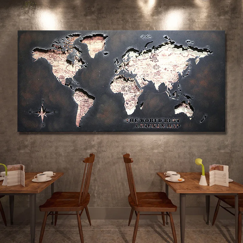 

Retro Hollow World Map Wrought Iron Wall Decoration Wall Decoration Office Pendant Bar Decoration Three-dimensional Wall Hanging