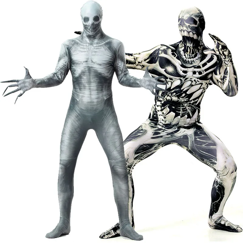 Zentai full-coated printed transfiguration costume Halloween horror zombie tight jumpsuit adult skeleton ghost costume.