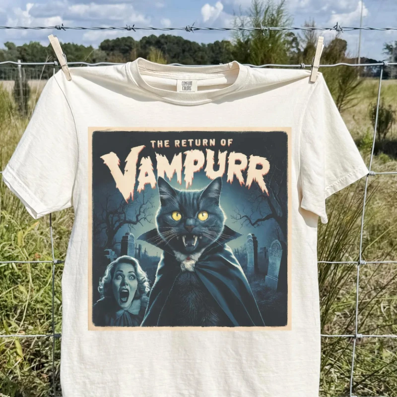 Vampurr Shirt, Vampire Cat Horror Graphic Tee, Funny Halloween Cat Gift