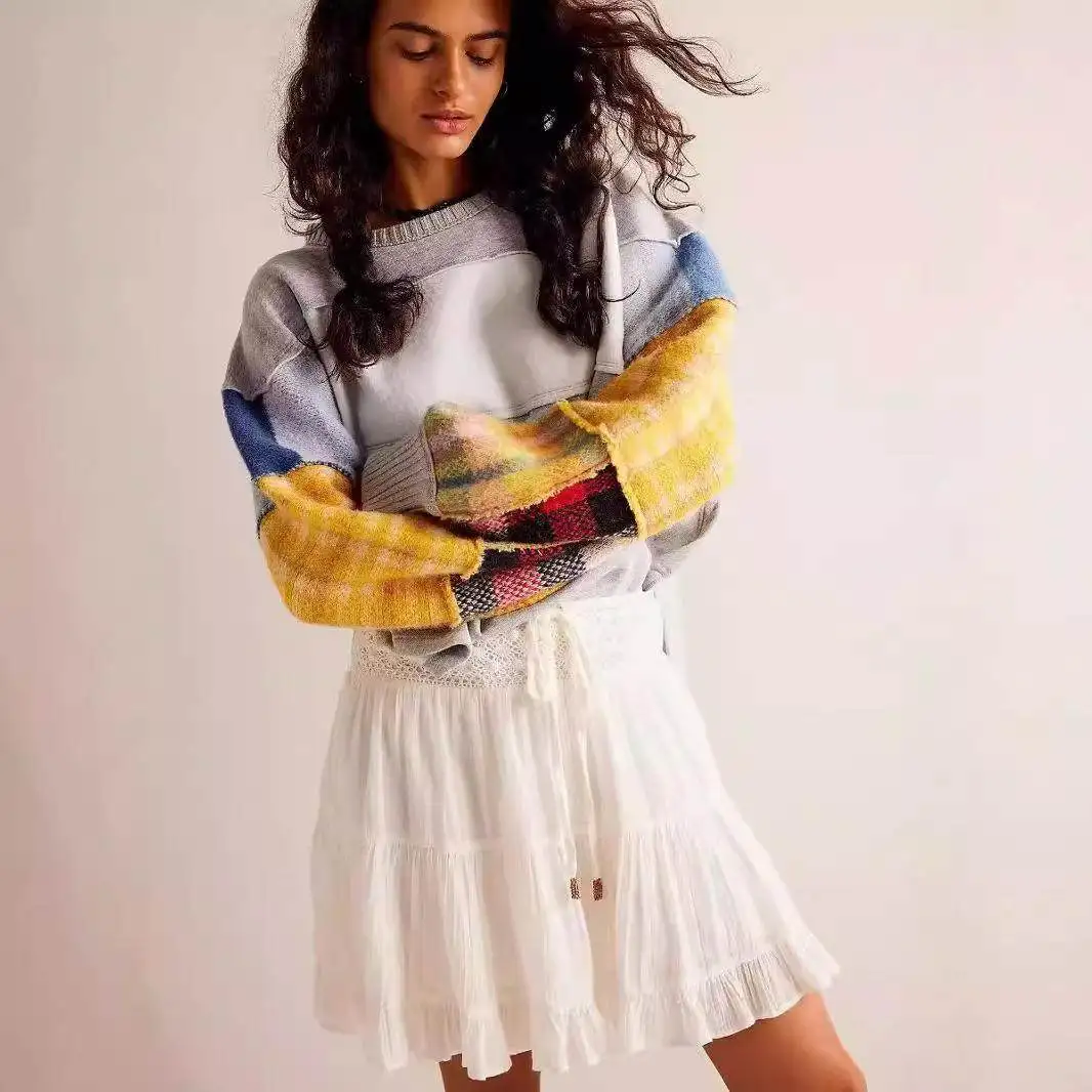 

Новая вязаная толстовка в стиле пэчворк с цветными блоками в американском ретро-стиле для мужчин среднего возраста, с длинным рукавом, осенняя коллекция 2024