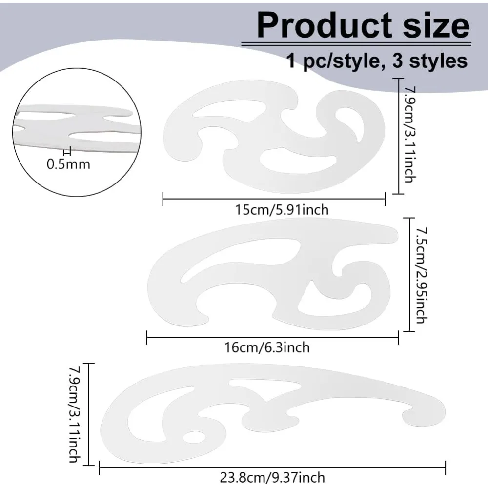 3 Pcs Stainless Steel French Curve Ruler Metal Pattern Ruler Drafting Stencils Drawing Templates Tool for Tool making kit