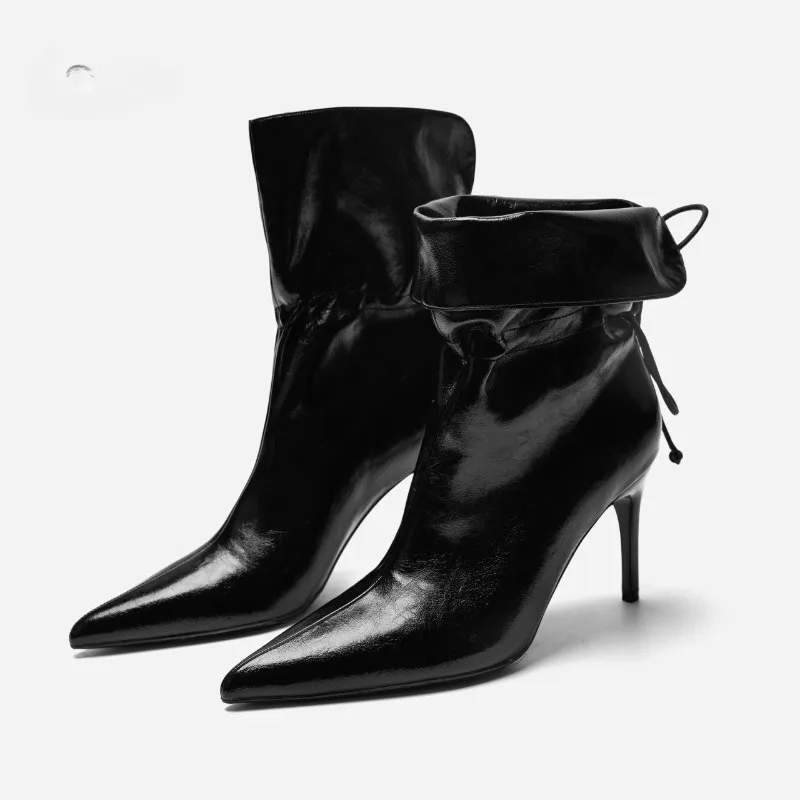 Pleated Bundle Flip-Over Boots Statement Stiletto Women's Shoes