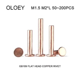 50 ~ 200 sztuk czerwony mosiądz pełne nity GB109 M1.5 M2 * L płaskie głowy nity miedziane mosiądzu nit 1.5mm średnica 3mm-12mm długość