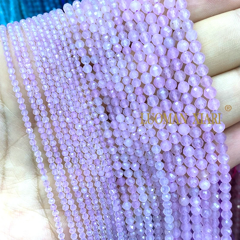 2 3 4MM Natural Stone Faceted Lavender Jades Chalcedony Loose Round Spacer Beads for Jewelry Making DIY Bracelet Accessories