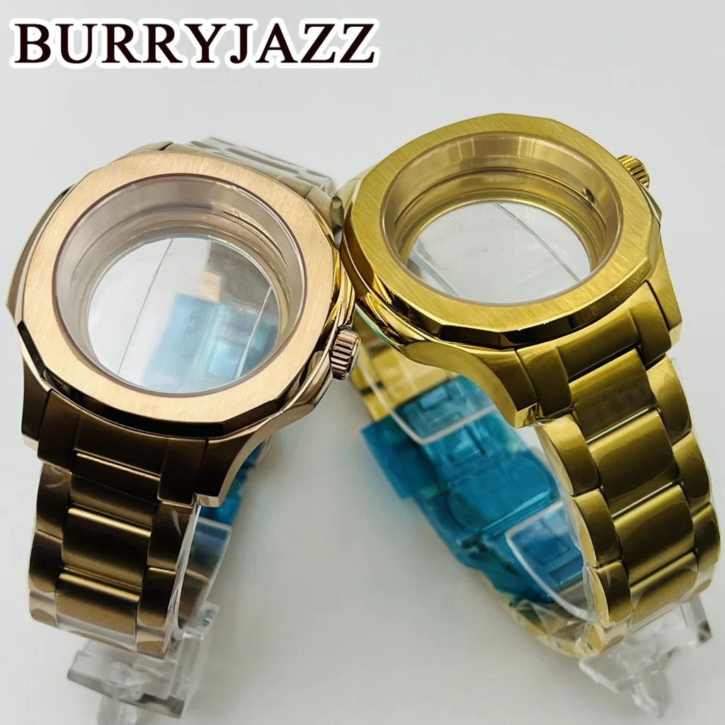 BURRYJAZZ 42mm NH35 NH36 NH34 NH38 NH70 NH72 Watch Case Waterproof Sapphire Glass Silver Black Rose Gold Solid Stainless Steel