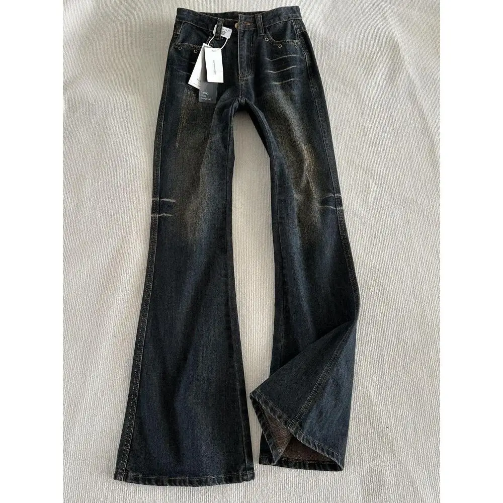 

Retro High Waist Bell Bot Denim Jeans Women's Spring New plus Size Elastic Hip Covering Micro Flare Cotton Polyester Blend