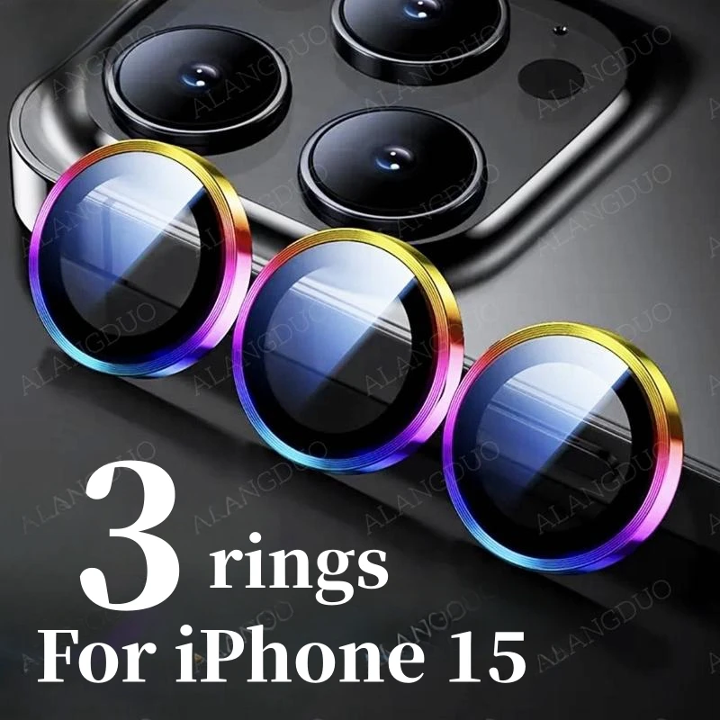 3 Lens Ring for iPhone 16 15 Pro Max 15 Plus 14 13 Lens Ring+Tempered Glass for iPhone 15 15Pro max 15Plus Lens Protective Cover