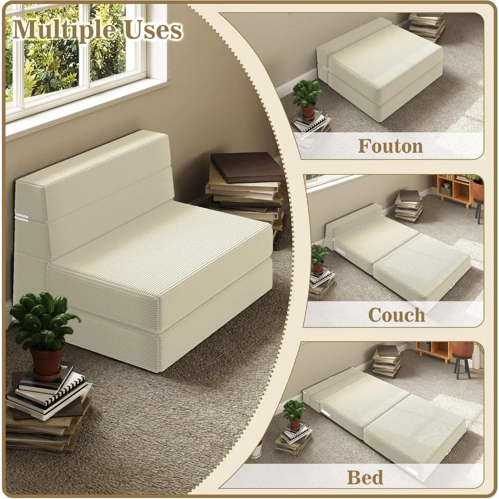 Convertible Memory Foam Sofa Bed with Back Support, Futon Floor Mattress for Living Room, Sleeper Chair Ideal for Guests