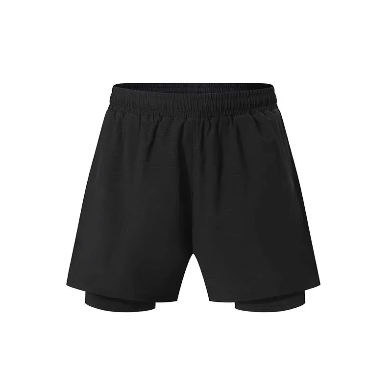 2026double-layer quick-drying shorts fitness high elastic breathable multi-pocket training four-quarter pants spot wholesale A30