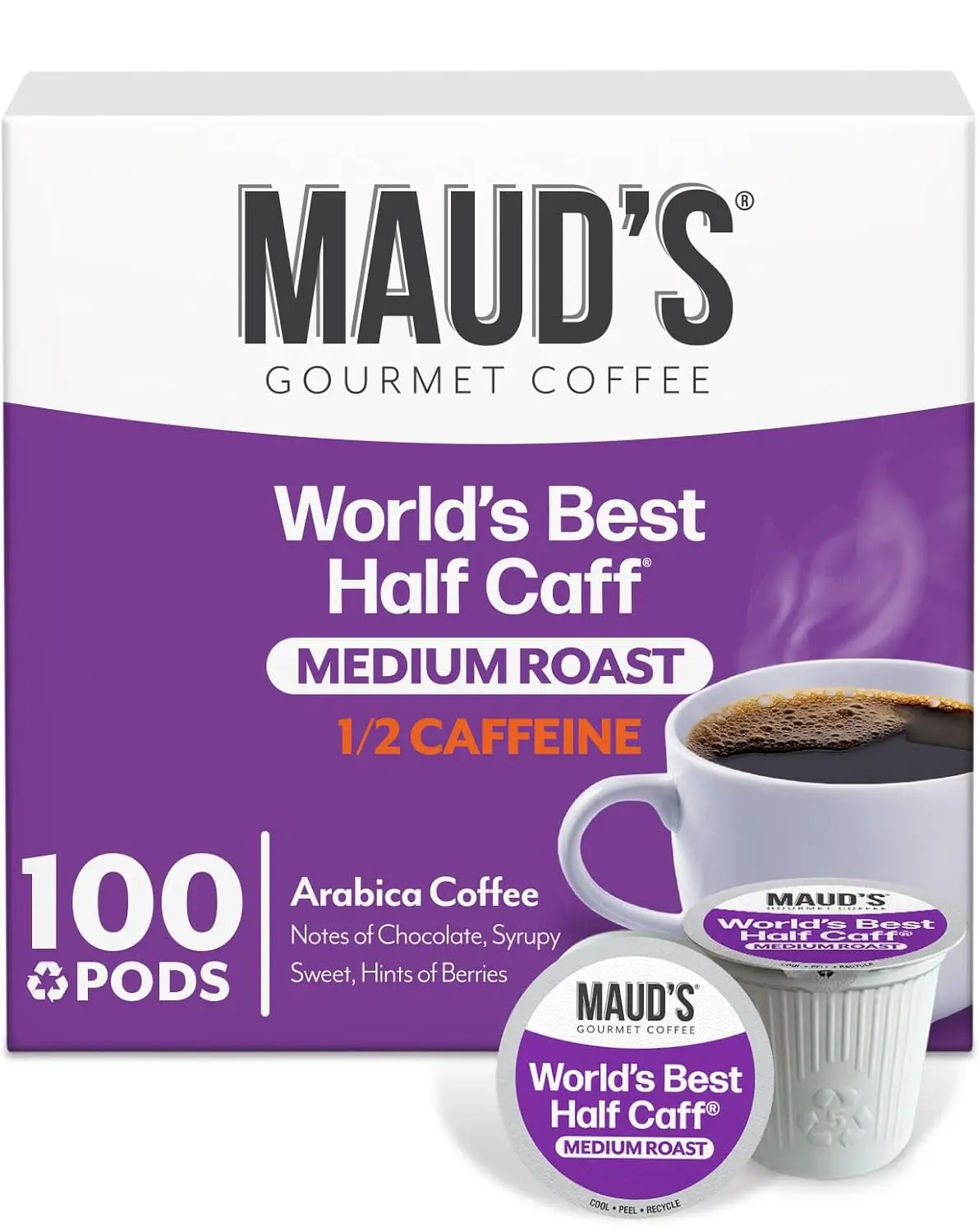 

Half Caff Coffee Pods, 100 ct, Medium Roast, 100% Arabica, Compatible with Keurig
