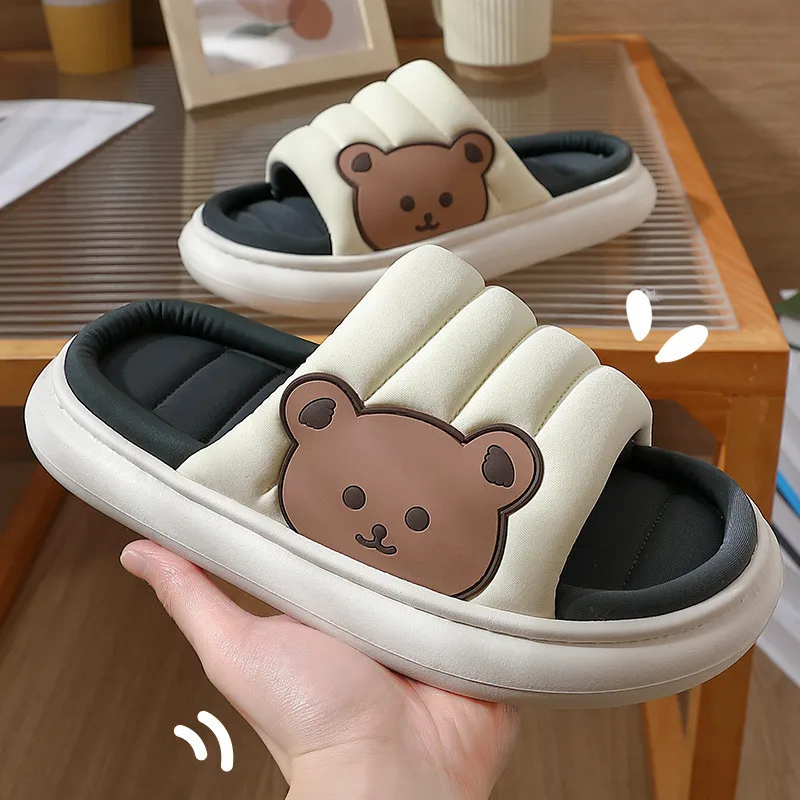 Home Summer Women Men Slippers Breathable Linen Thick Sole Sandals Cartoon Indoor Flip Flops Anti-Slip Couple Slides Cute Shoes