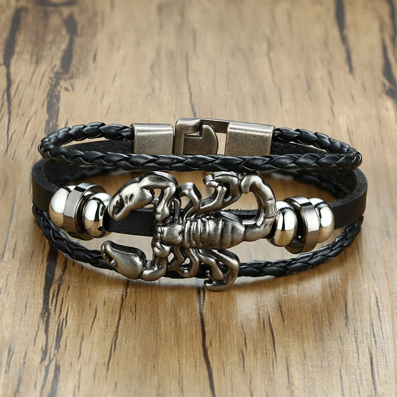 Vintage Leather Bracelet Scorpion Shape Multilayer Men's Charm Pulseras Unisex Jewelry