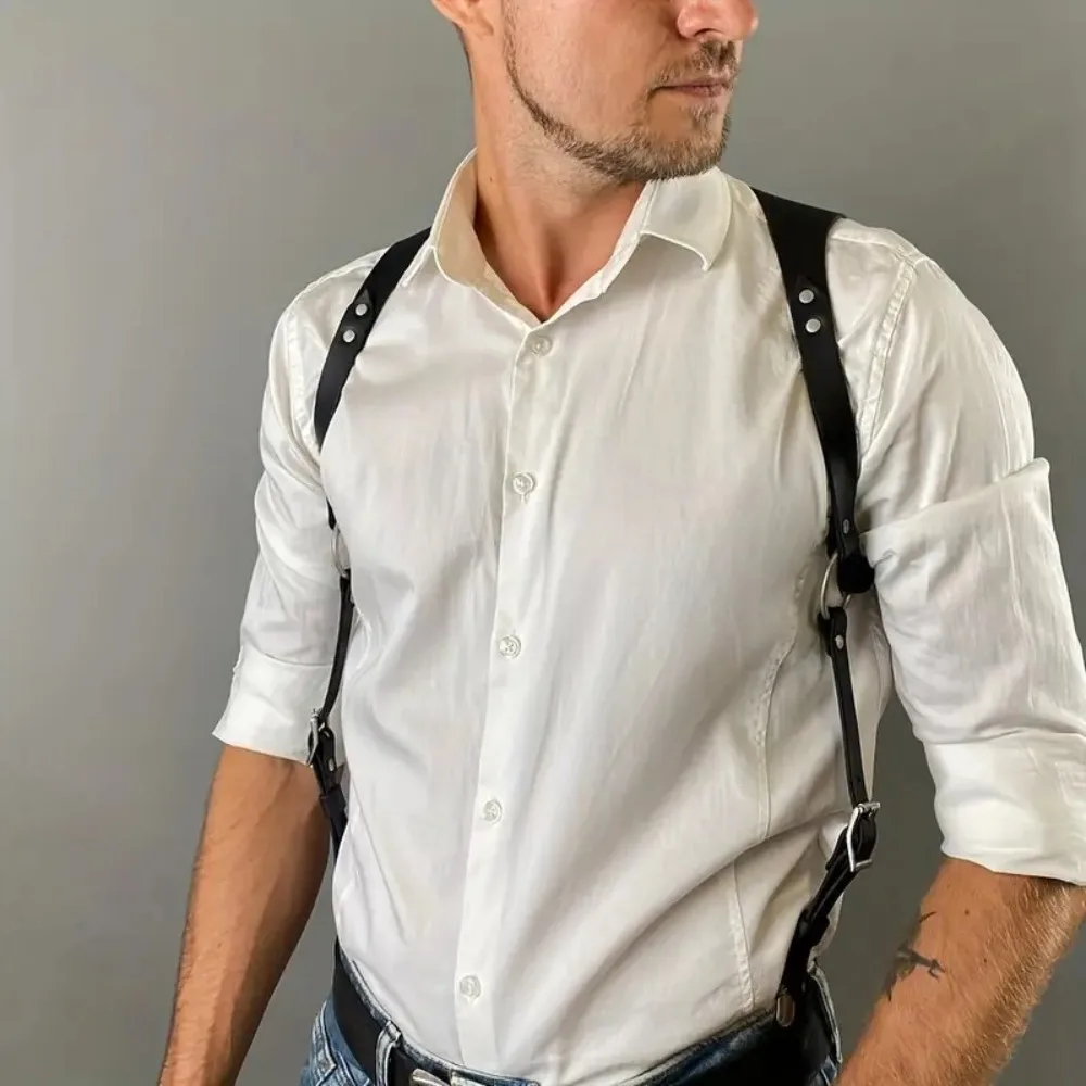 

Adjustable Men Harness Waist Belt Punk Shaping Chest Leather Harness Vest Waistband Street Male Corset Suspenders