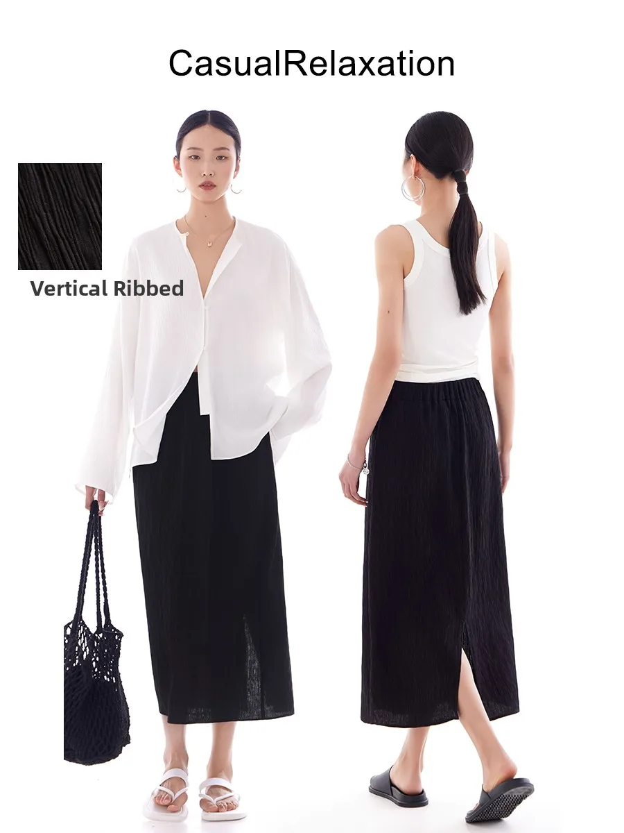 

Асимметричная юбка миди с вертикальными полосками и эластичной талией для женщин, простая, элегантная, уникальная, повседневная, весна-лето, осень