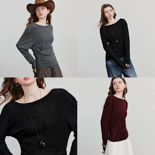 Imagen 2 del producto TOYOUTH-Camiseta de manga larga para mujer, Jersey ajustado de lana plisada Irregular, Tops, otoño 2025