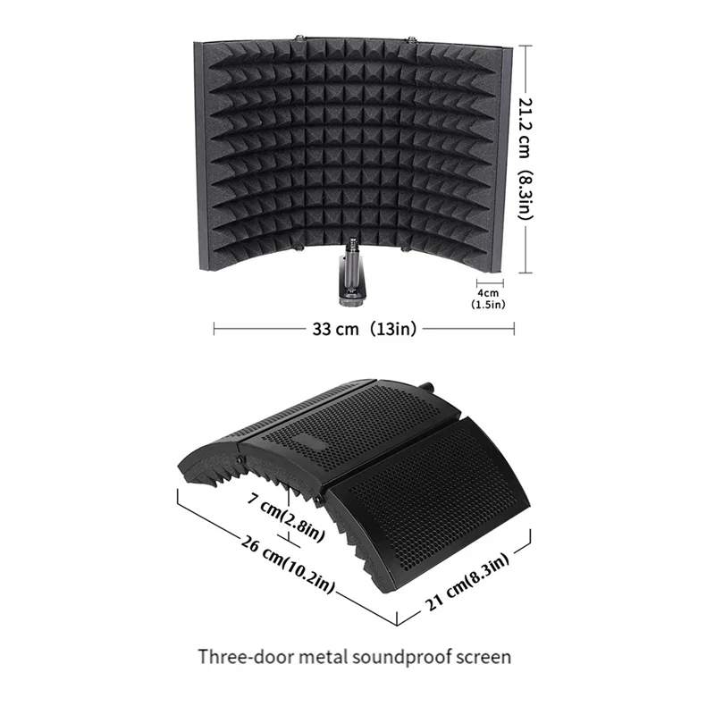 B92B-Professional Microphone Recording Studio Three-Door Soundproof Cover Windproof Screen Noise Reduction Board