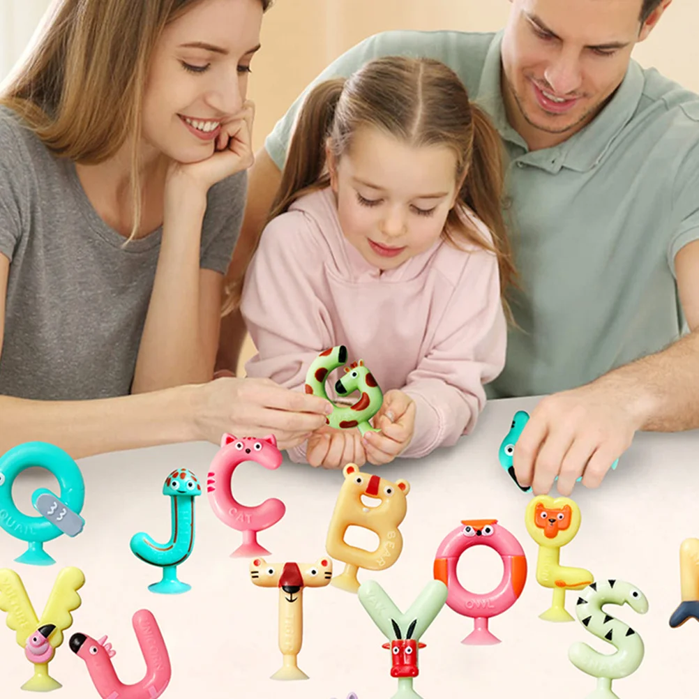 26 Pcs Simple and Fun Toys Kids Alphabet Suction Animal Cup Letters Educational Spelling Learning Games Silica Gel English