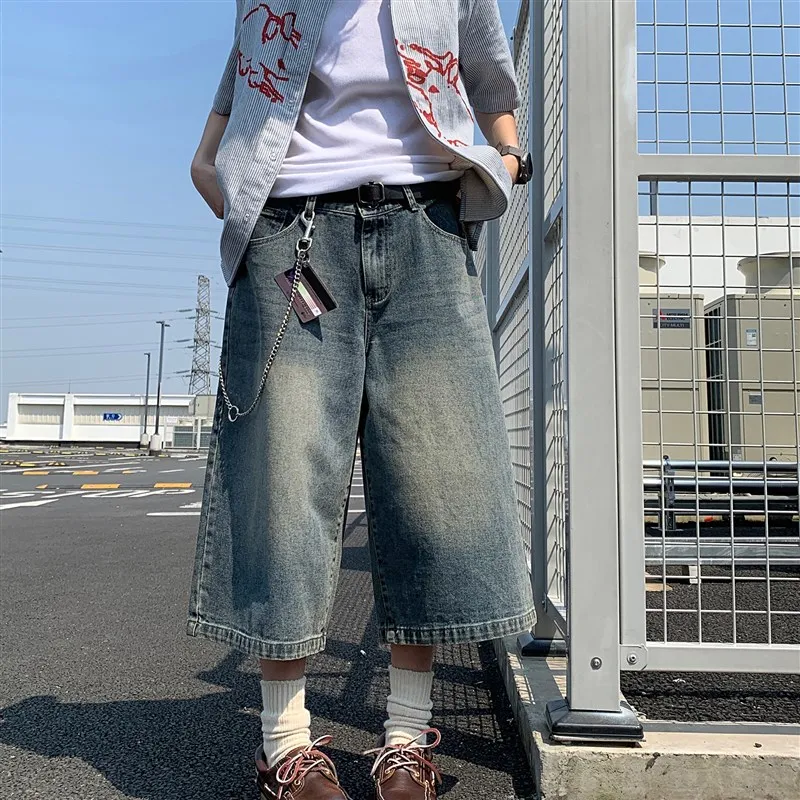 

Men's Summer Loose Straight Leg Jeans orts Versatile Casual Workwear Wide Leg Seven Inches Pants Chinese Brand