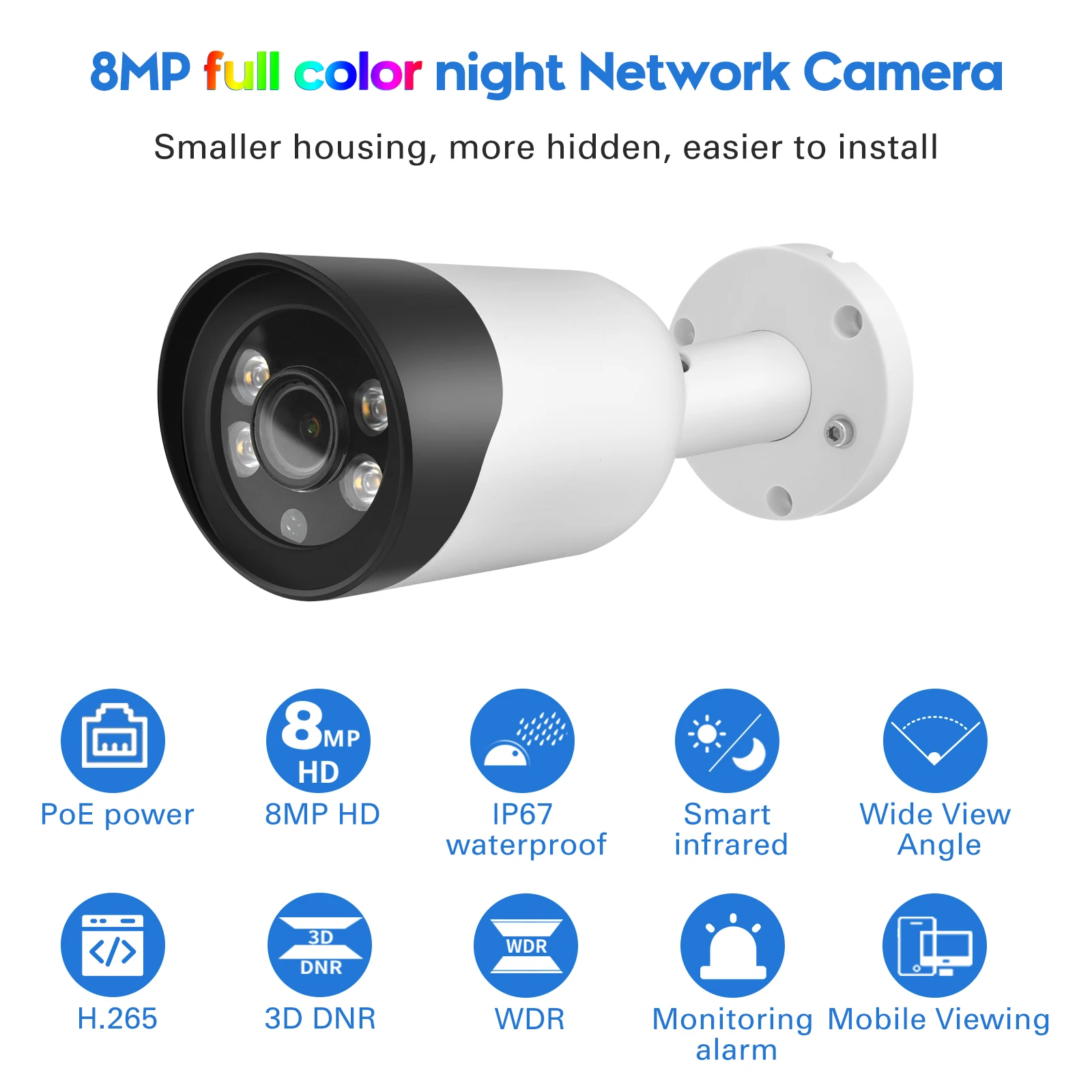 Hikvision Compatible POE 5MP 8MP Colorvu Bullet IP Camera Built-in Mic Human Vehicle Detection CCTV Surveillance Network Camera