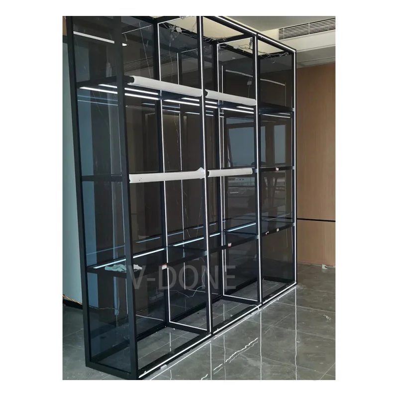 Vitrine d'armoire en aluminium en verre, vitrines d'objets de collection, lumières LED personnalisées, conception commerciale personnalisée, verre trempé