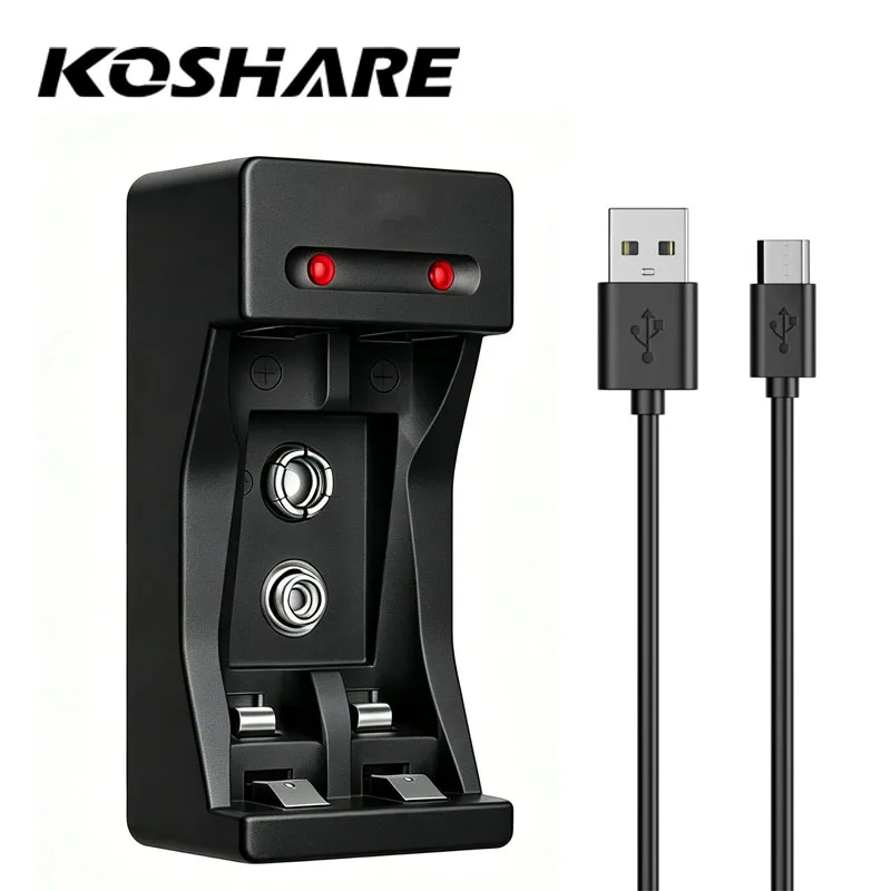 Зарядное устройство KOSHARE 2 Bay LED Smart для аккумуляторов Ni-MH 1.2V, AA, AAA, 9V с кабелем Type-C