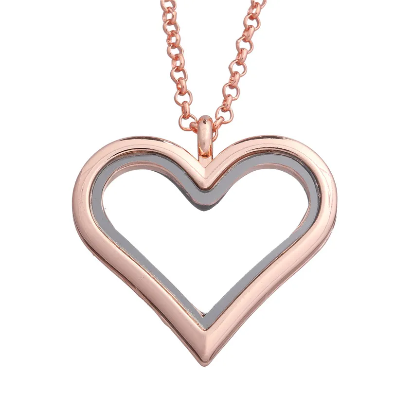 5Pcs Alloy Plain Heart Glass Memory Floating Locket Charm Pendant Necklace Keychain For Men Women Gift Jewelry Making Bulk