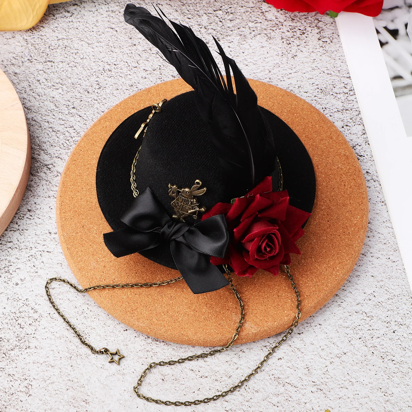 

Мини-шляпа, заколка для волос, заколки с цветочным принтом, аксессуары для волос для чаепития для женщин и девочек, заколки с цветком розы, стильная легкая вечеринка