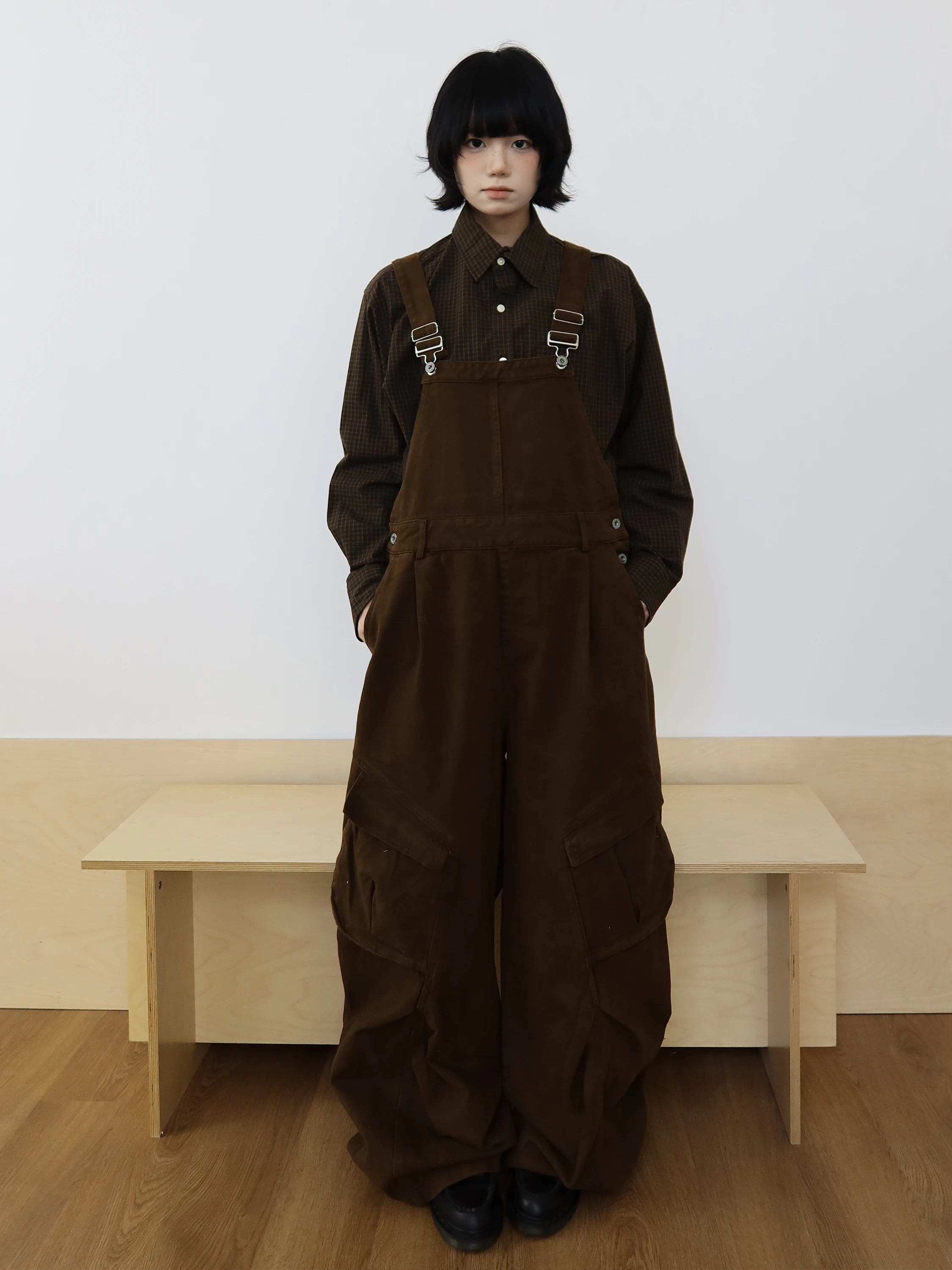 

Loose Wide Leg Overalls Unisex Casual Workwear Pants High Waist Long Trousers with 3D Pockets Original Design Cotton Material