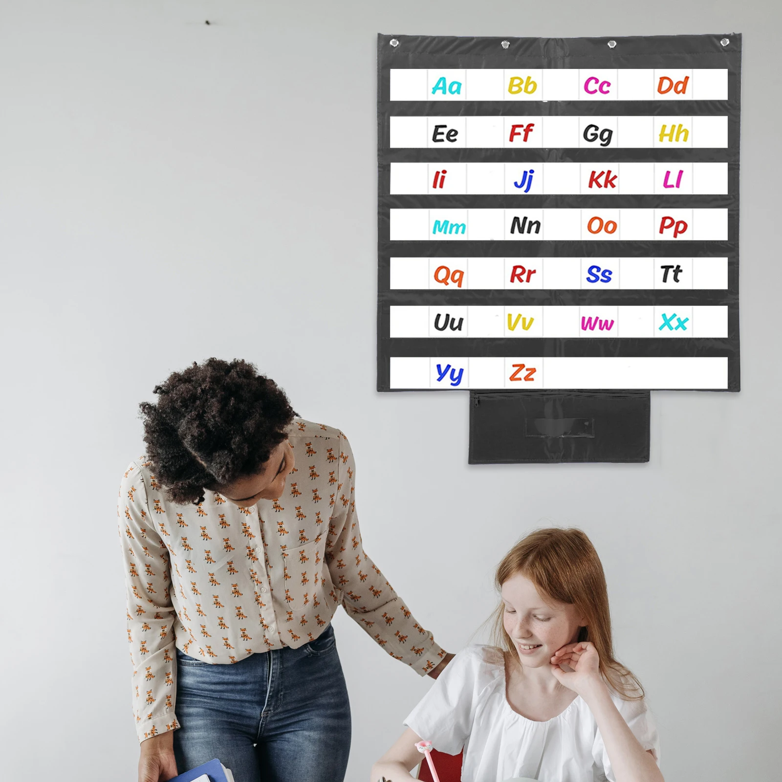 

Cards Hanging Pocket Chart Story Standard for Classroom Black Pvc Schedule Work