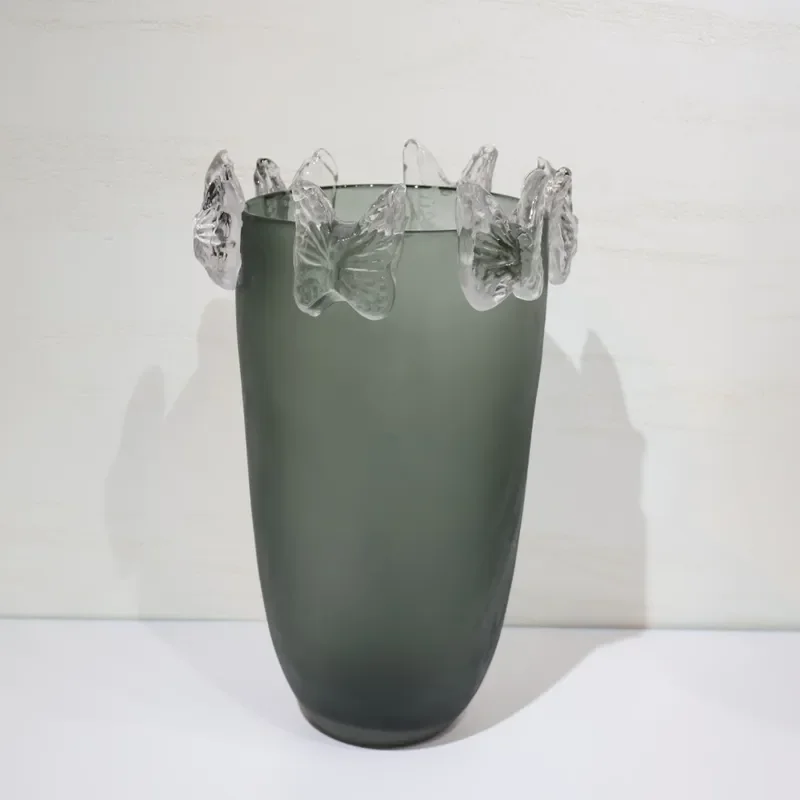 Modern Brown Glazed Ceramic Vase with Crushed Ice Base and Petal Rim for Living Room Home Decor Entrance Table Centerpiece