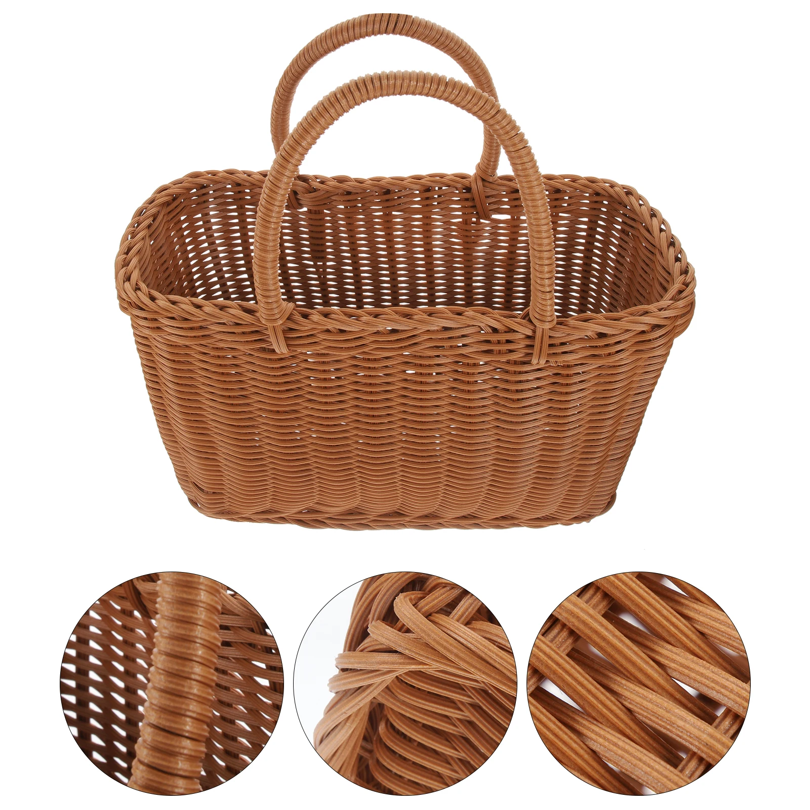 

Large Plastic Woven Picnic Basket Handheld Storage Basket For Fruits Vegetables Snacks Outdoor Party Wedding Gift Portable