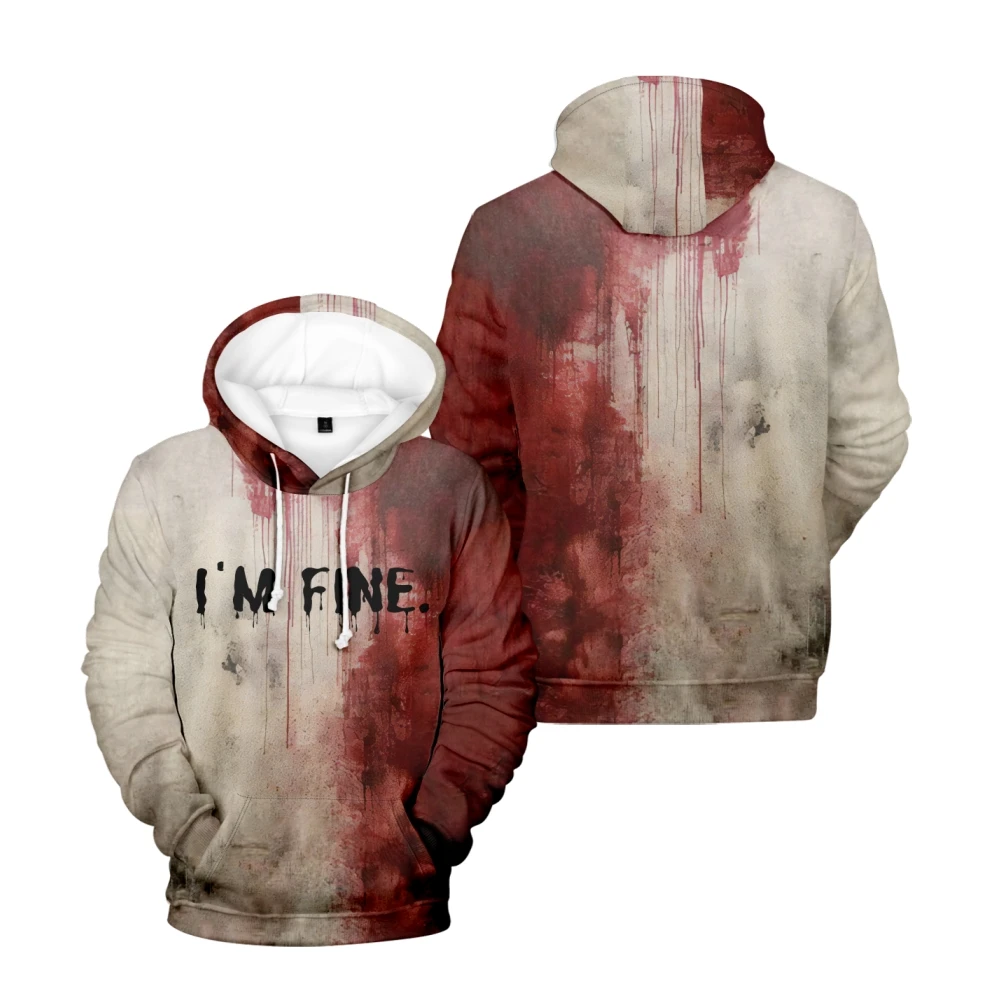 IWE Fine Bloody Problem hoodie, baju hangat bertudung dengan saku tali serut untuk pria/wanita, pullover hip hop