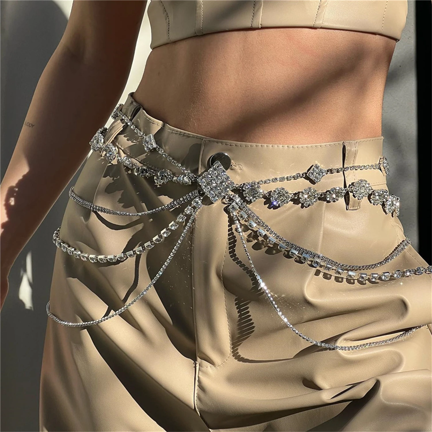 Mode Licht Luxus bling Strass Taille Kette Nachtclub Sexy Bauch Kette frauen Bankett Party Taille Kette Tanz Rock