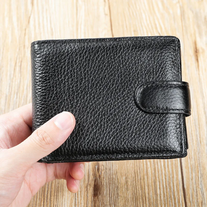 Leather wallet - short style - genuine leather - driver's license holder - multi-functional - men's leather wallet - money clip