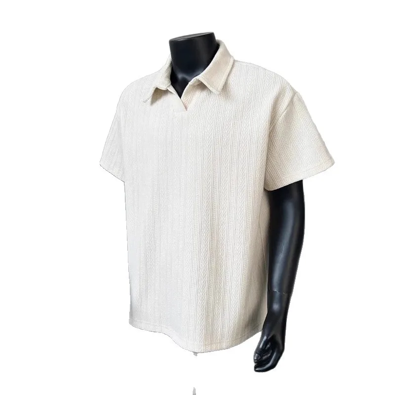 Lapel Youth 2026 Large Size Gray Pattern Jacquard Polo Collar Short-sleeved Trendy Men's Summer Shirt Handsome Half-sleeve