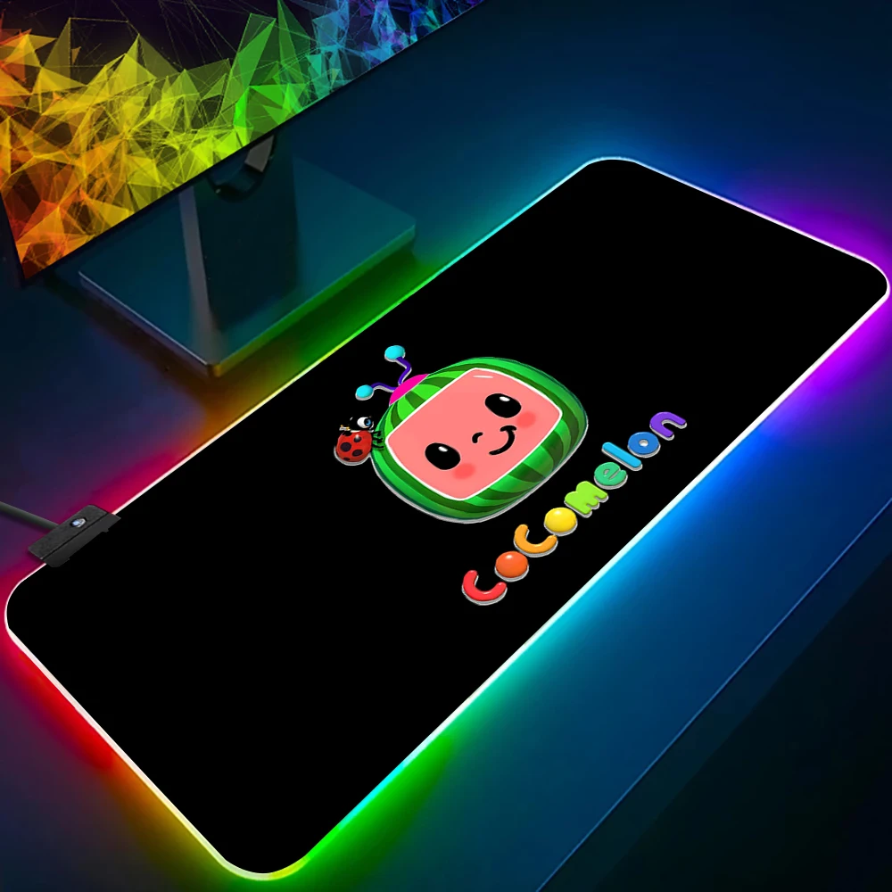 Cute Cartoon C-Cocomelon RGB Pc Gamer Keyboard Mouse Pad Mousepad LED Glowing Mouse Mats Rubber Gaming Computer Mausepad