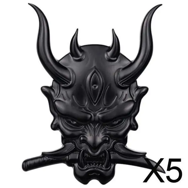 

5x Japanese Samurai Sticker Zinc Alloy Metal Fashion Fangs Death Decal Fit for Car Styling Decoration Sticker , Black