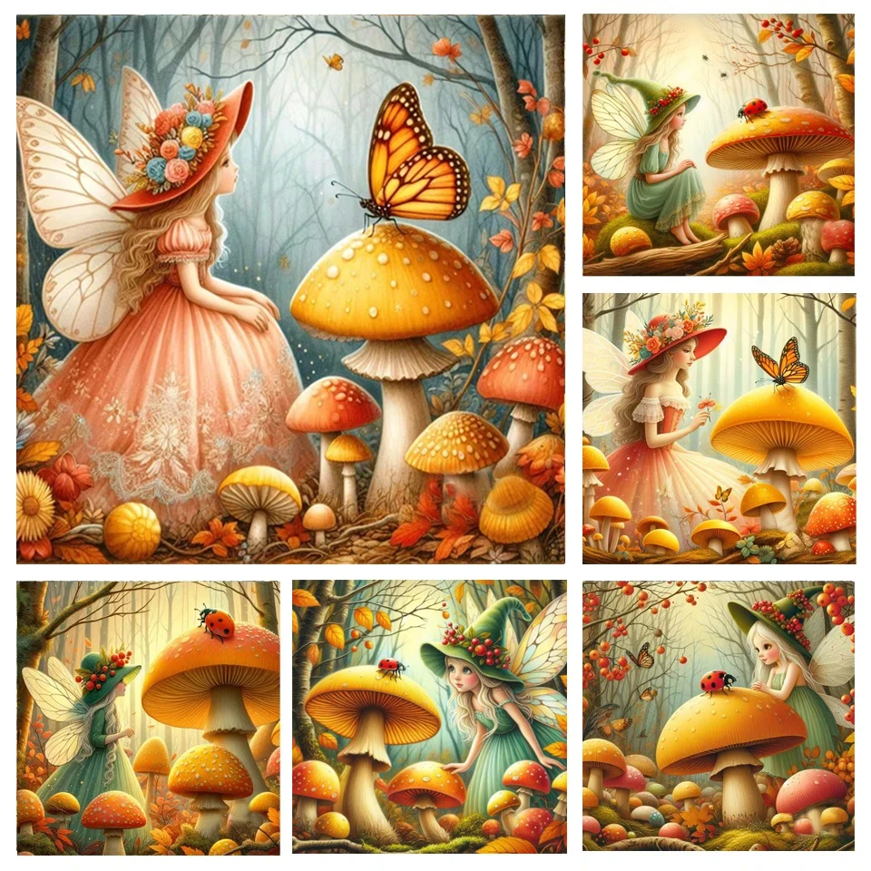 DIY Diamond Painting 2024 New Arrival Mushroom Fairy Butterfly 5D Diamond Embroidery Cross Ctitch Kit Mosaic Home Decor W416