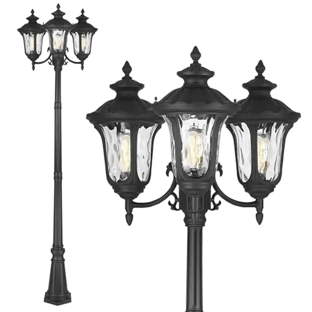 

Classic Outdoor Lamp Post Light 3-Head Street Road Light with Clear Glass Backyard Garden Pathway