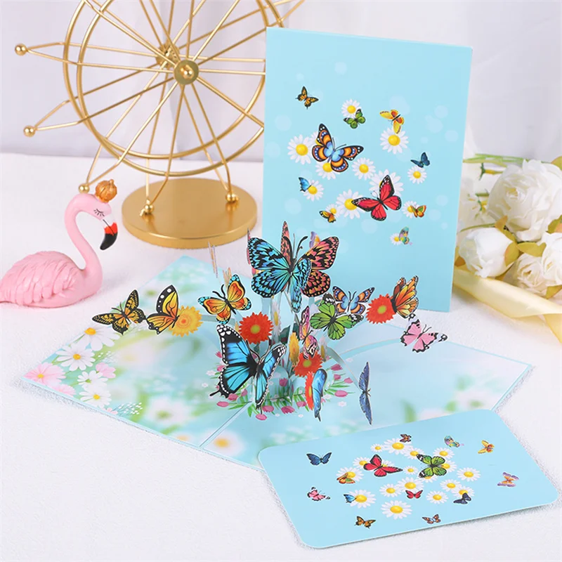 

3D Pop-Up Cards Flowers Birthday Card Anniversary Gifts Postcard Butterflies Daisy Wedding Invitations Congratulation Card Gift