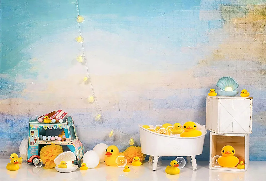 Mehofond Photography Background Little Yellow Duck Bubbles Kids Birthday Party Cake Smash Portrait Decor Backdrop Photo Studio