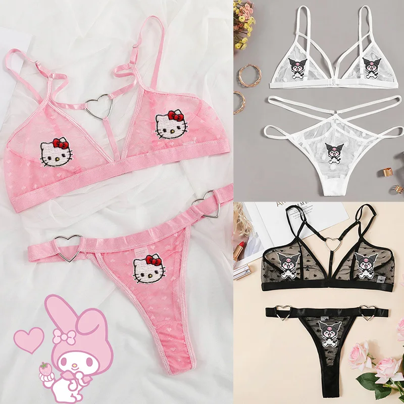 

New Hello Kitty Lace Underwear Suit Women Underwear Pants Comfortable Loose Fit Pure Cotton Traceless Home Fury Girl Accessories