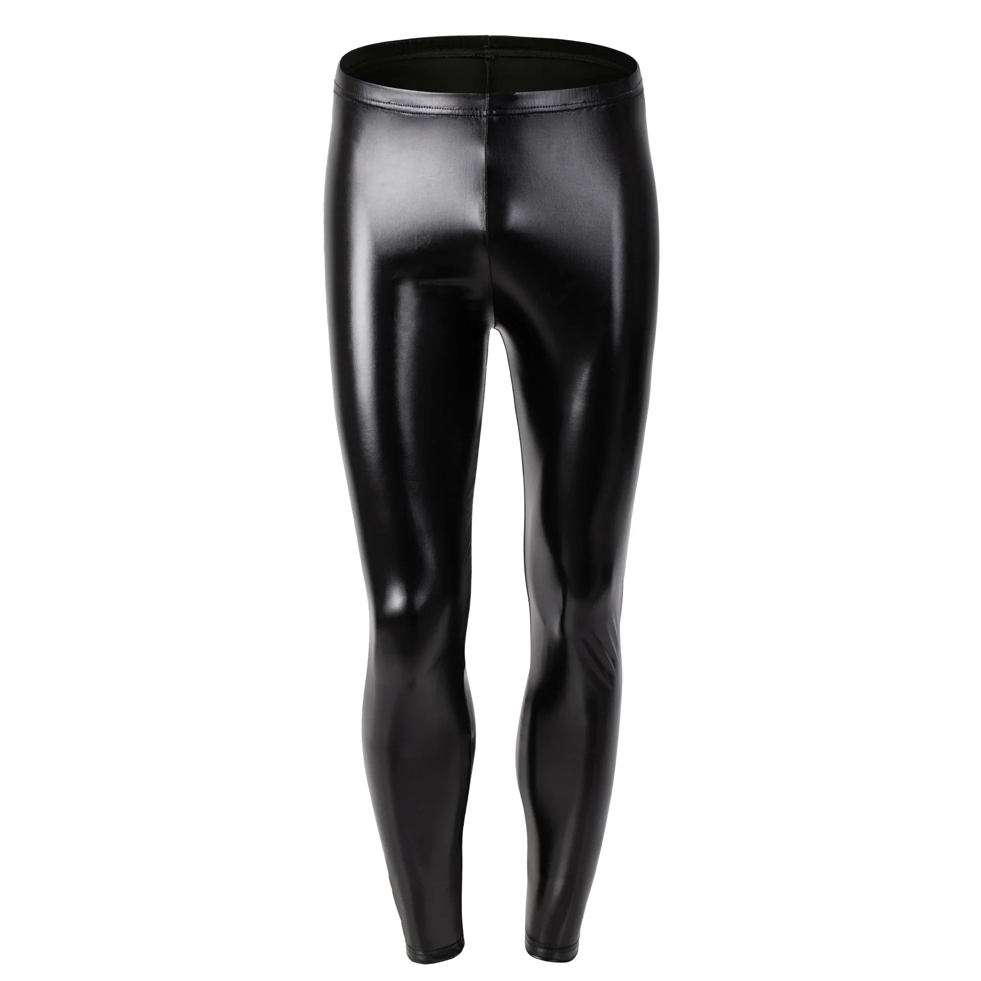 YUFEIDA Men\'s Skinny Leather Trousers Leggings Punk Style PU Leather Pants Legging Sexy Male Clubwear Tight Casual Black Legging