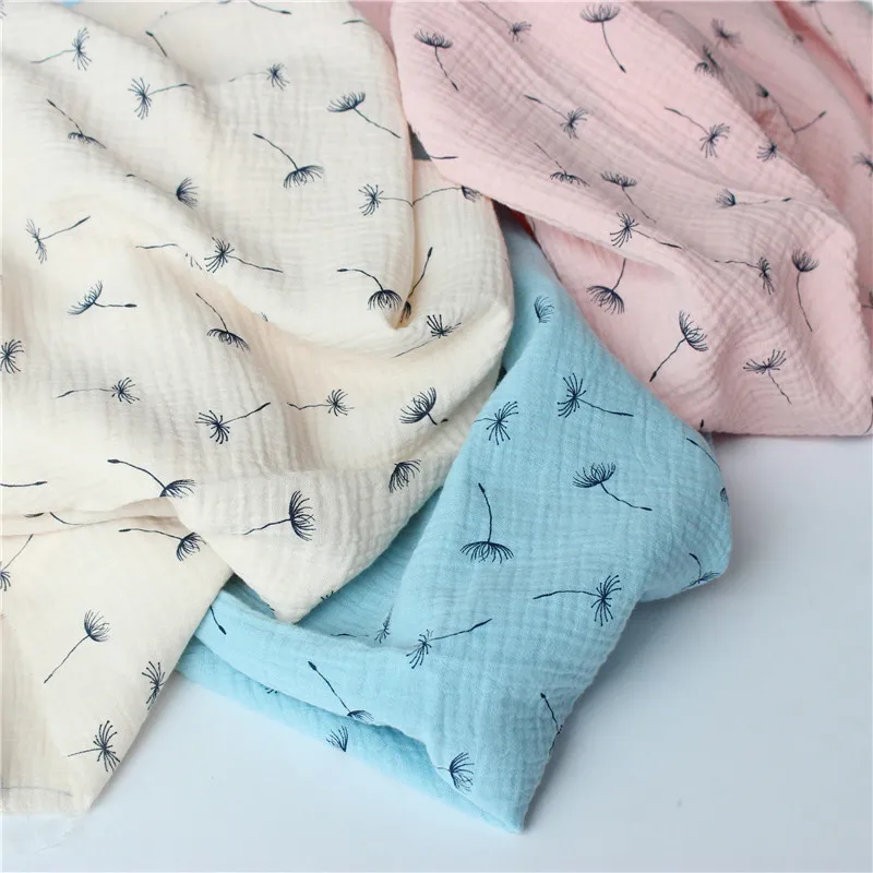 100*`35cm Dandelion Printed Cotton Crepe Fabric Cotton Double Gauze Fabric DIY Sewing Textile Pajamas Cloth Material