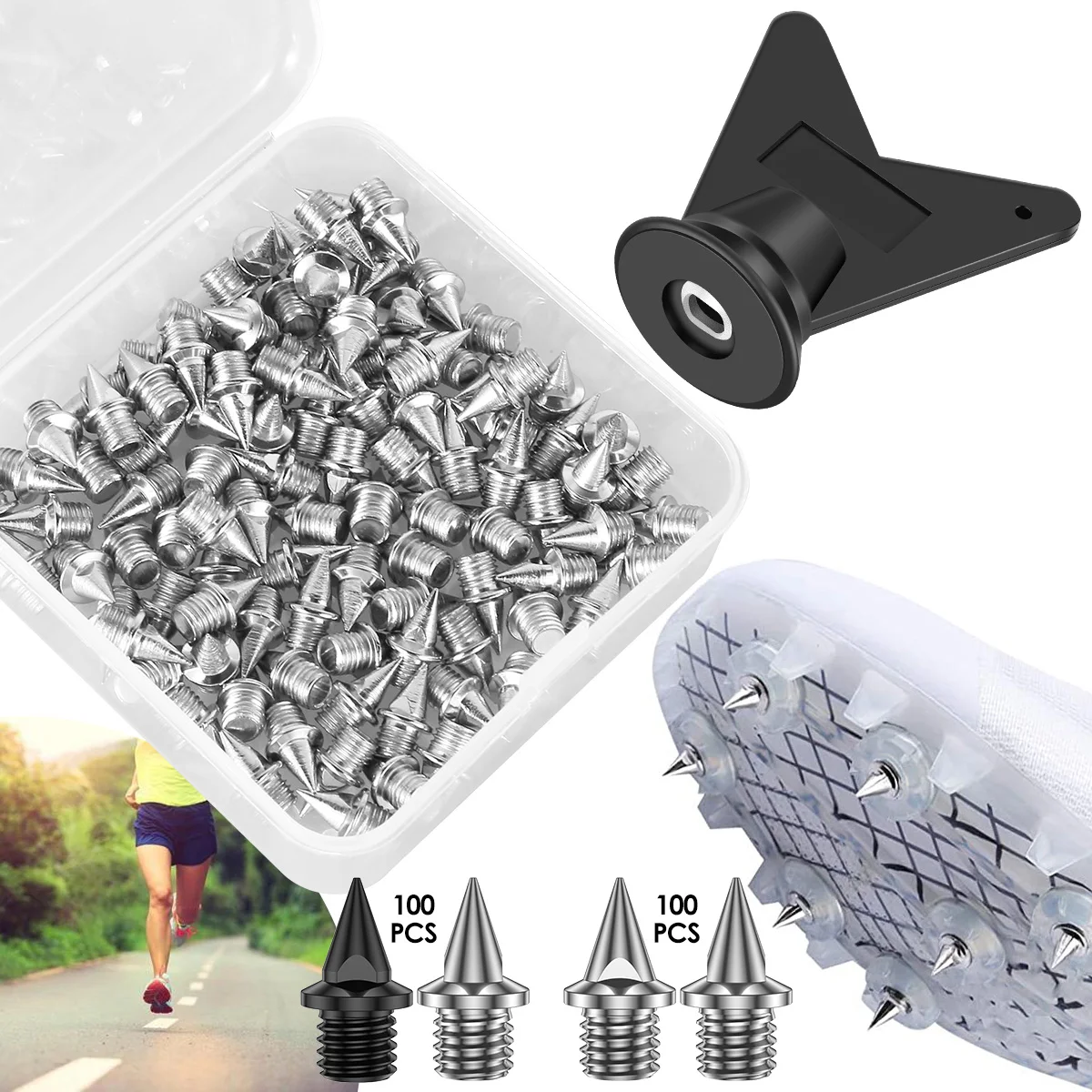 100Pcs Track Spikes Steel Wear Resistant Shoe Spikes Replacement Non-slip Lightweight Sport Shoes Spikes with Spike Wrench