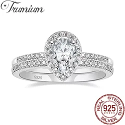 Trumium 1.5CT 925 Sterling Silver Wedding Band Teardrop Bridal Rings Sets Cubic Zirconia Fine Jewelry Promise Women Rings