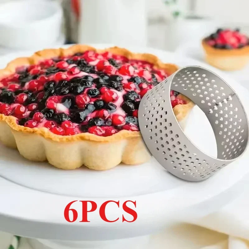 

6Pcs 4cm Round Stainless Perforated Seamless Quiche Ring Pan Pie Tart with Hole Tart Shell Culinary Tarte Molds for Baking Cake